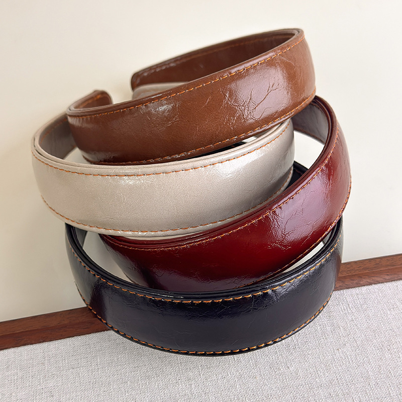 Leatherwork Rings - 가죽 헤어밴드 심플 단색 한국 헤어