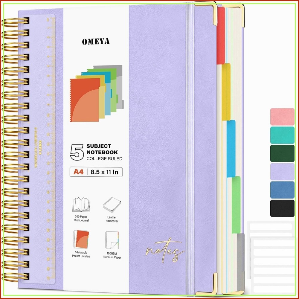 Leatherwork Products - A4 가죽 5과목 노트, 300페이지 100GSM