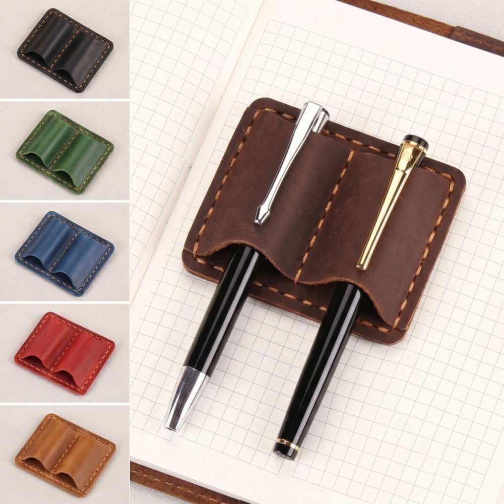 Leatherwork Books - 더블 빈티지 가죽 펜 루프 홀더