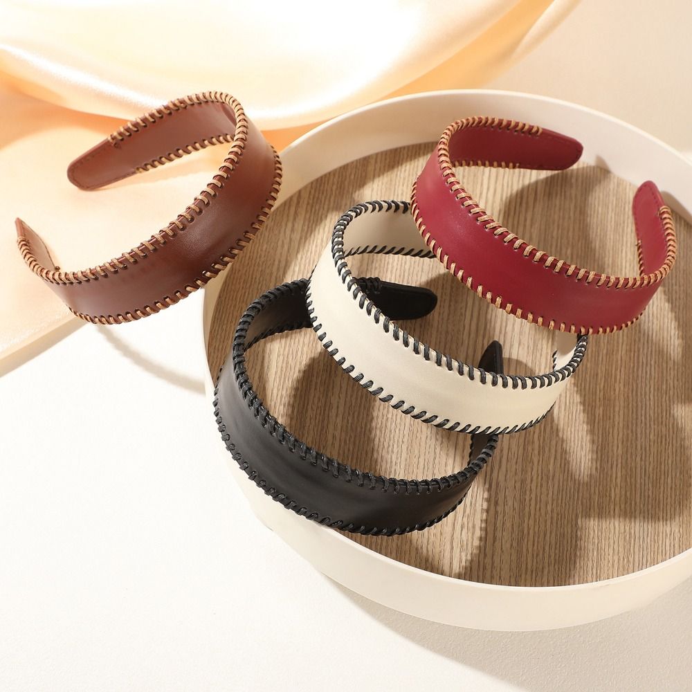 Leatherwork Rings - 심플한 단색 가죽 헤어밴드 한국 스타일