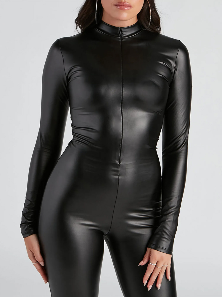 여성용 스트레치 무광 인조 가죽 점프수트, 여성용 긴팔 - Leather Work Overalls 리뷰 및 가격