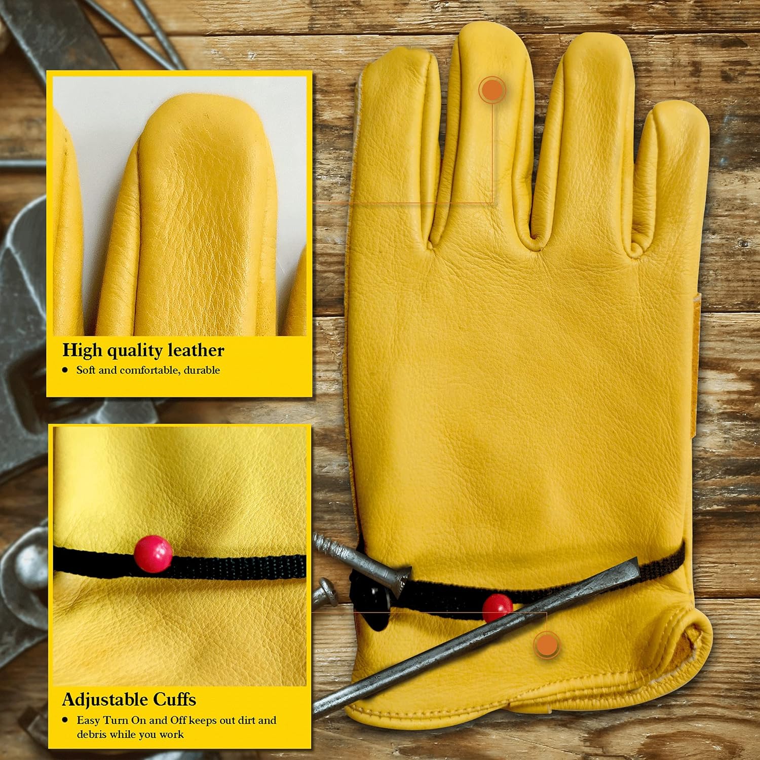 남녀 공용 노란색 소가죽 가죽 장갑, 농업, 건설, 수 - Leatherwork Repairs 리뷰 및 가격