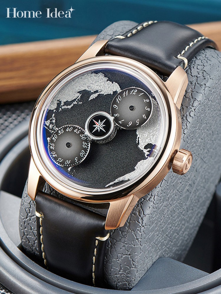 캐주얼 남성용 블루 플래닛 풀 오토매틱 기계식 손목시계 - Leatherwork Ideas 리뷰 및 가격