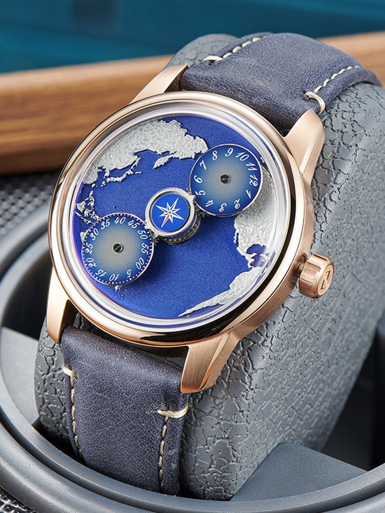 캐주얼 남성용 블루 플래닛 풀 오토매틱 기계식 손목시계 - Leatherwork Ideas 리뷰 및 가격