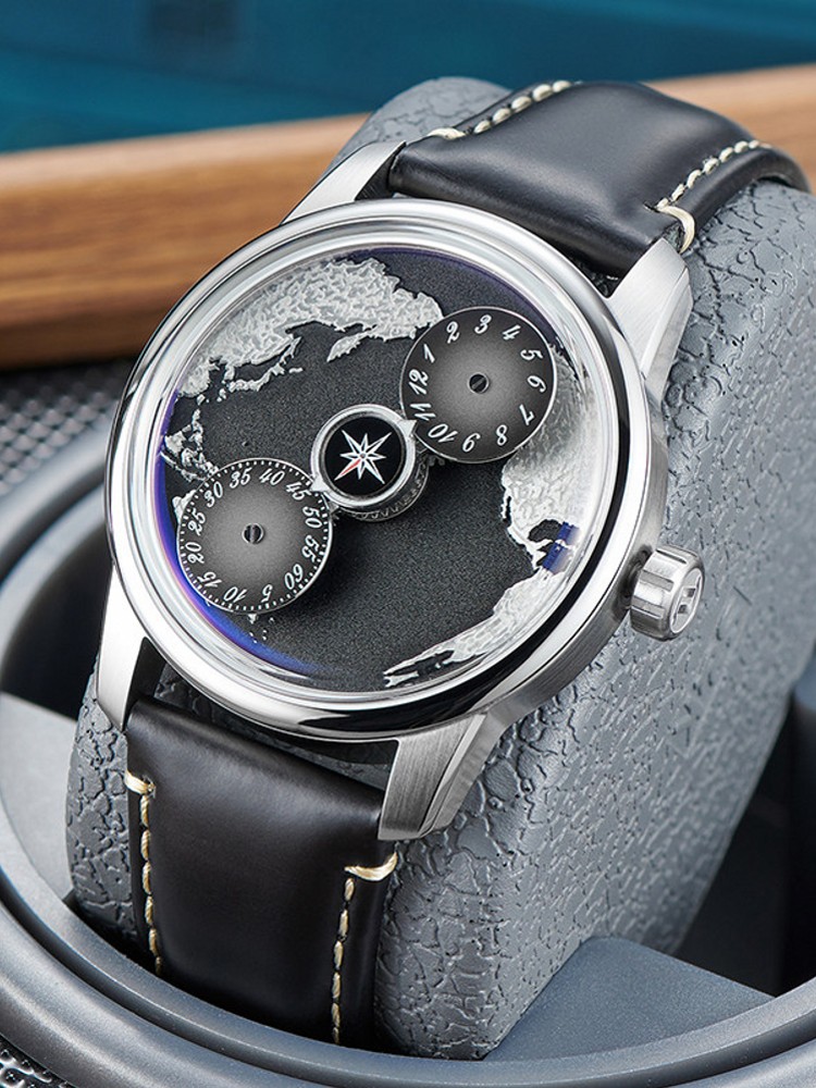 캐주얼 남성용 블루 플래닛 풀 오토매틱 기계식 손목시계 - Leatherwork Ideas 리뷰 및 가격