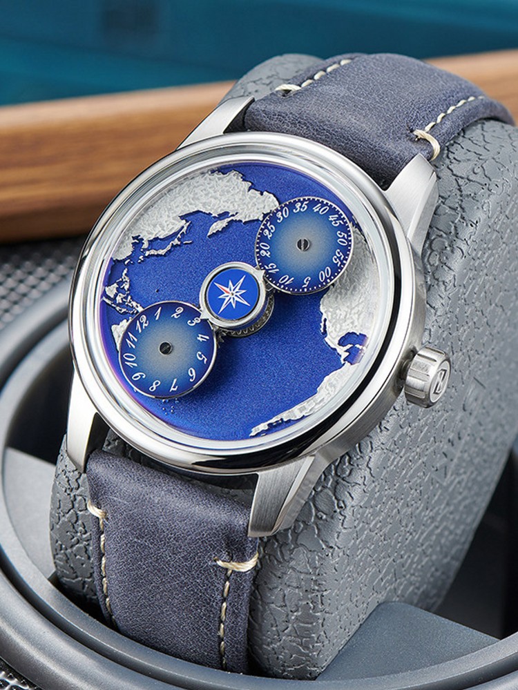 캐주얼 남성용 블루 플래닛 풀 오토매틱 기계식 손목시계 - Leatherwork Ideas 리뷰 및 가격